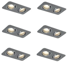 6 darabos, lekerekĂtett, sĂŒllyesztett spotlĂĄmpa szett fegyverszĂŒrke GU10 50mm ĂĄllĂthatĂł IP44 2-lĂĄmpĂĄs - Alberto