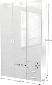 szekrény, 3 - ajtós, fehér extra magasfényű, GWEN 70427