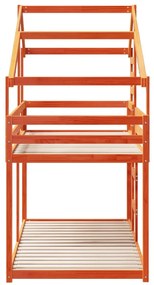 viaszbarna tömör fenyőfa ágy emelettel és tetővel 80 x 200 cm