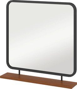 HOMCOM Fali Tükör 55 x 55,5 cm Fali Tükör Fából készült Polccal, Téglalap Tükör, Dekoratív Tükör Hálószobába, Fürdőszobába, Fekete | Aosom