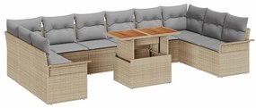 vidaXL Kerti Kanapé Szett tárolóval 11 pcs Bézs Poli rattan
