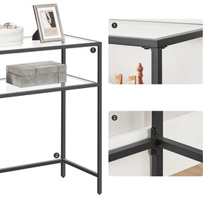 Konzolasztal 2 polccal, edzett üveg asztal fém kerettel, fekete | VASAGLE