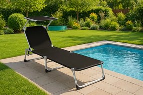 Kerti nyugágy  összecsukható napellenzős fekete 187 cm