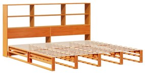 viaszbarna tömör fa könyvespolcos ágy matrac nélkül 200 x 200cm