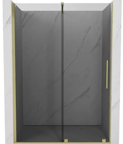 Mexen Velar, tolózuhanyajtó 160 cm-es nyitáshoz, 8 mm-es szürke üveg, arany matt, 871-160-000-41-55