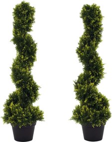Outsunny 2 darab 90 cm-es nagy műanyag ciprusfa szett, műanyag ciprus növények cserépben, spirál alakú valósághű növény nappaliba, hálószobába, irodáb