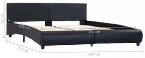 fekete műbőr ágykeret LED csíkkal 180 x 200 cm