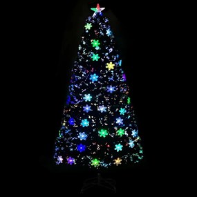 fekete száloptikás karácsonyfa LED-es hópelyhekkel 120 cm