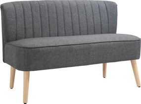HOMCOM kétszemélyes kanapé — kis méretű lenvászon hatású kárpitozott kanapé nappaliba, hálószobába és kis terekbe, szürke (117 x 56,5 x 77 cm) | Aosom