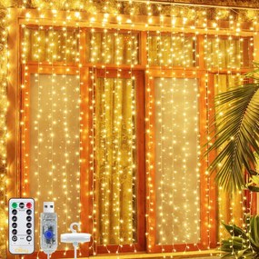 Led Fényfüggöny 3x3 Lámpa 300 Karácsonyi Karácsonyi Füzér Meleg XL