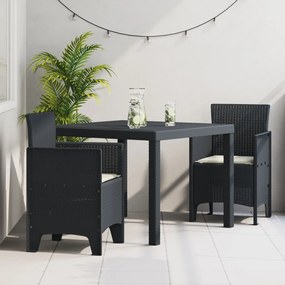 3 Részes Kerti Étkezőgarnitúra Párnákkal Antracit Poly Rattan