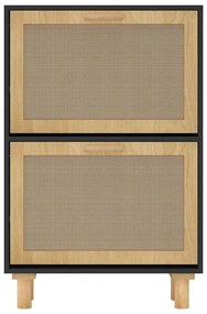 fekete szerelt fa és természetes rattan cipőszekrény 52x25x80cm
