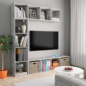 3-részes betonszürke könyv-/TV-szekrényszett 180 x 30 x 180 cm