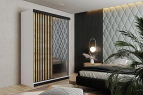 Malani 138 Tolóajtós Szekrény 138cm, Fehér- Arany Tölgy