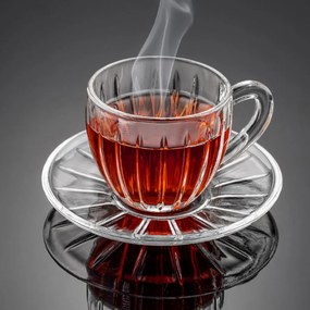 6 részes üveg teáspohár készlet csészealjjal 155 ml