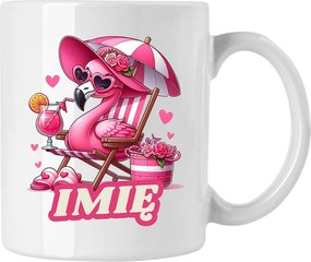 Ajándék Bögre Rózsaszín Flamingó Név Fehér 330ml