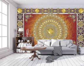 Fotótapéta - Arany és piros mandala (152,5x104 cm)