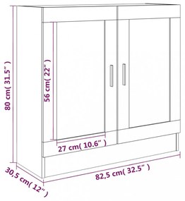 füstös tölgy színű szerelt fa vitrinszekrény 82,5x30,5x80 cm