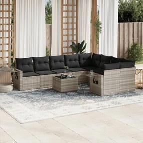 10 részes világosszürke polyrattan kerti ülőgarnitúra párnákkal