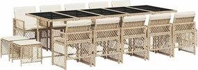 vidaXL 15 részes bézs polyrattan kerti étkezőgarnitúra párnákkal