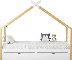 Montessori ágy, fehér/barna, 90x200, TARA