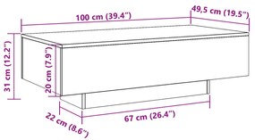 kézműves tölgy színű szerelt fa dohányzóasztal 100x49,5x31 cm