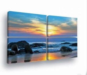 Vászonkép 120x80 Naplemente Tenger Tengerpart Kövek Hullámok Ég Természet Nyugalom