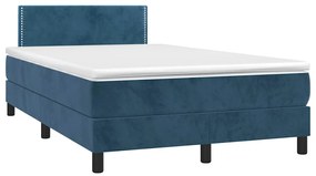 sötétkék bársony rugós és LED-es ágy matraccal 120x190 cm
