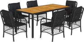 vidaXL 7 részes fekete polyrattan kerti étkezőgarnitúra párnával
