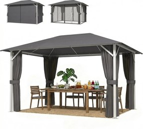 Outsunny kerti pavilon kb. 4 x 3 m, vízálló, masszív és télálló pavilon szúnyoghálóval, 4 oldalfallal, szellőzéssel és vízelvezetéssel, UPF50+ — sötét