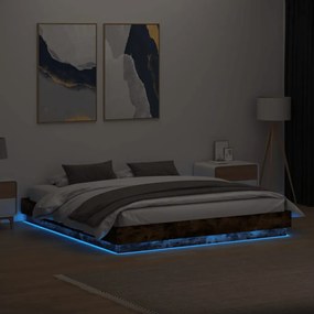 füstös tölgy színű ágykeret LED-világítással 200x200 cm