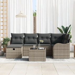 7 részes kert kanapészett párnákkal szürke poli rattan, 2 személyes kert kanapé párnákkal szürke poli rattan