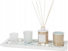 Illatszett pálcikákkal 3 db gyertyatartó tálcán fehér-arany, glamour