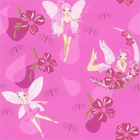 Gyerek fali tapéta rózsaszín árnyalatokban, repülő tündérek motívummal