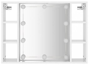 magasfényű fehér tükrös szekrény LED-ekkel 76 x 15 x 55 cm