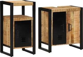 vidaXL Fürdőszoba bútor szett 2 pcs Barna és fekete Tömör Mangófát