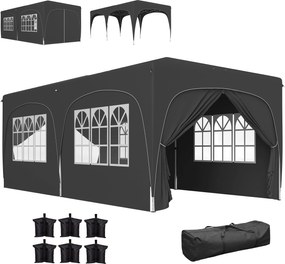 Outsunny Összecsukható Pavilon 3x6 m UPF50+ Oldalfalakkal - Állítható Magasságú Kerti Pavilon Hordtáskával Kempingezéshez, Bulikhoz, Teraszra - Sötéts