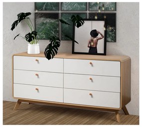 Fehér-natúr színű alacsony komód tölgyfa dekorral 150x74 cm Caitlin – Støraa