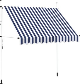 vidaXL kézzel feltekerhető napellenző kék-fehér csíkokkal 250 cm