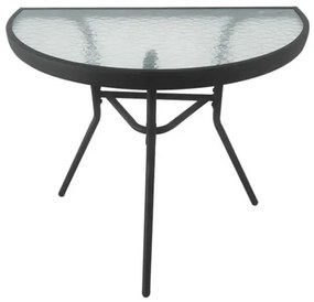 Kerti félkör alakú asztal üveglappal ISLAND 70x40 cm, fekete