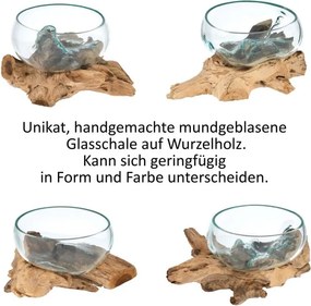 Teakfára fújt üvegtál 20 cm