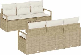 vidaXL Kerti Kanapé Szett párnával 7 pcs Beige és krém polirattan
