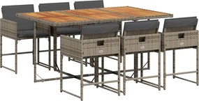 vidaXL 7 részes szürke polyrattan kerti étkezőgarnitúra párnával