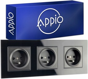 Kontakt Fekete Elektromos Aljzat 3 Hármas Fi60 Üveg Keret