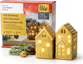 2 db-os kerámia Led házikó szett Livarno Home meleg Led 9 cm