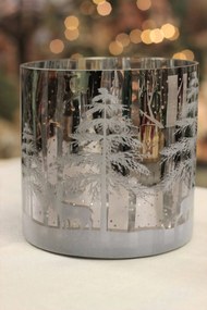 Ezüst-fehér üveg gyertyatartó Téli mese 15cm
