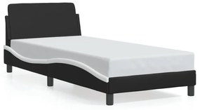 fekete és fehér műbőr ágykeret fejtámlával 90 x 200 cm