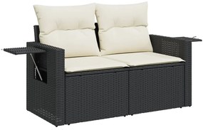 2 személyes fekete polyrattan kerti kanapé párnával