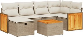 vidaXL 7 részes bézs polyrattan kerti ülőgarnitúra párnákkal
