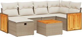 vidaXL 7 részes bézs polyrattan kerti ülőgarnitúra párnákkal